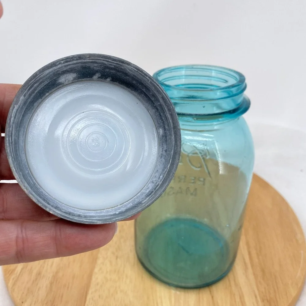 Ball Blue Aqua Mason Quart Jar with Zinc Lid Perfect Mason Vintage USA Blue